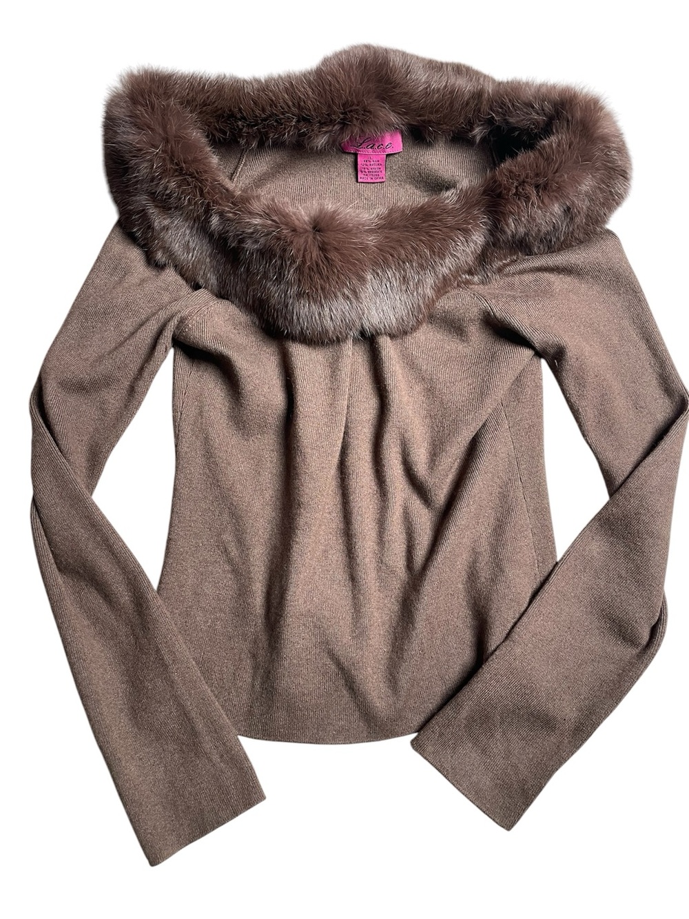 Lace Silk & Angora Fur-Collar Cropped Cardigan Jacket